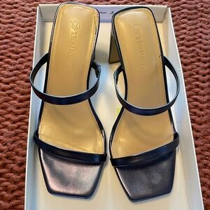 The Drop Avery Square Toe Two Strap High Heeled Sandal